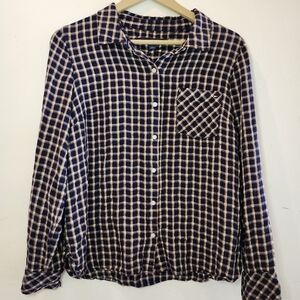 Tommy Hilfiger Plaid Button Down Shirt with Metallic Threads Size Large